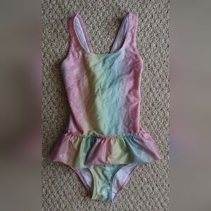 H & M Flounce-trimmed Swimsuit in Shimmer Light pink/ombre Rainbow size 8/10